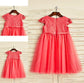 Scoop Tea-Length Sleeves A-line/Princess Lace Tulle Short Flower Girl Dresses