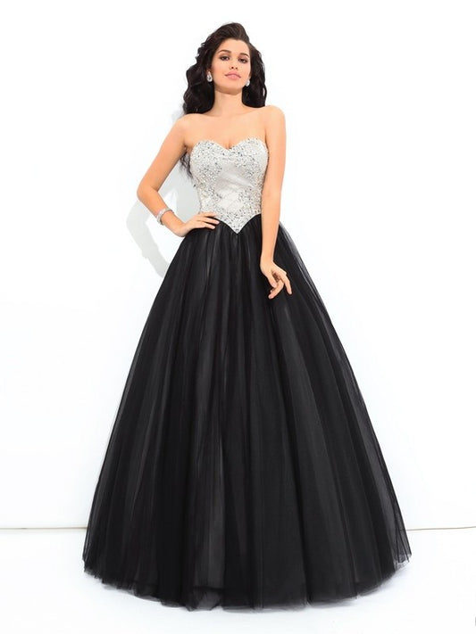 Sweetheart Gown Sleeveless Long Paillette Ball Net Quinceanera Dresses