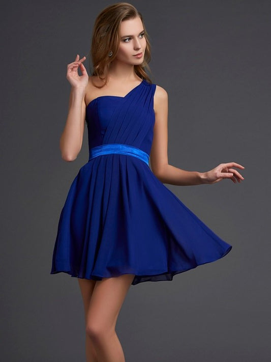 One-Shoulder Sleeveless Pleats Short A-Line/Princess Chiffon Homecoming Dresses