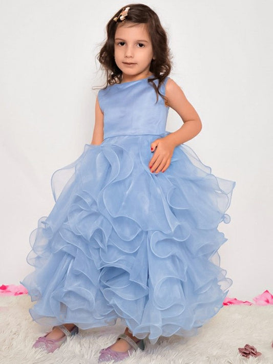 Sleeveless Ruffles A-Line/Princess Scoop Ankle-Length Organza Flower Girl Dresses