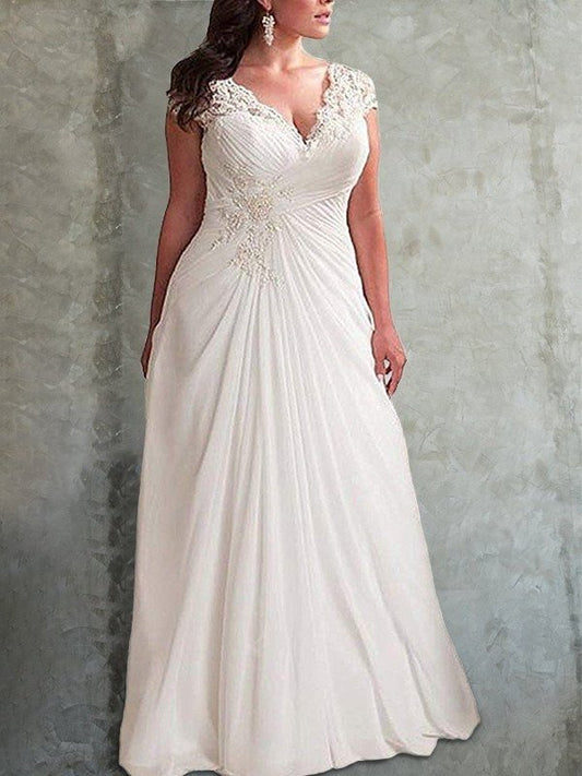 Sweep/Brush Lace Train Sleeveless Chiffon Empire Sweetheart Plus Size Wedding Dresses