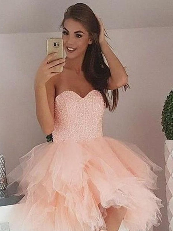 Beading Sleeveless Tulle A-Line/Princess Sweetheart Short/Mini Homecoming Dresses