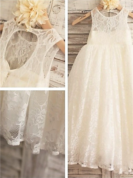 A-line/Princess Ankle-Length Sleeveless Scoop Lace Flower Girl Dresses