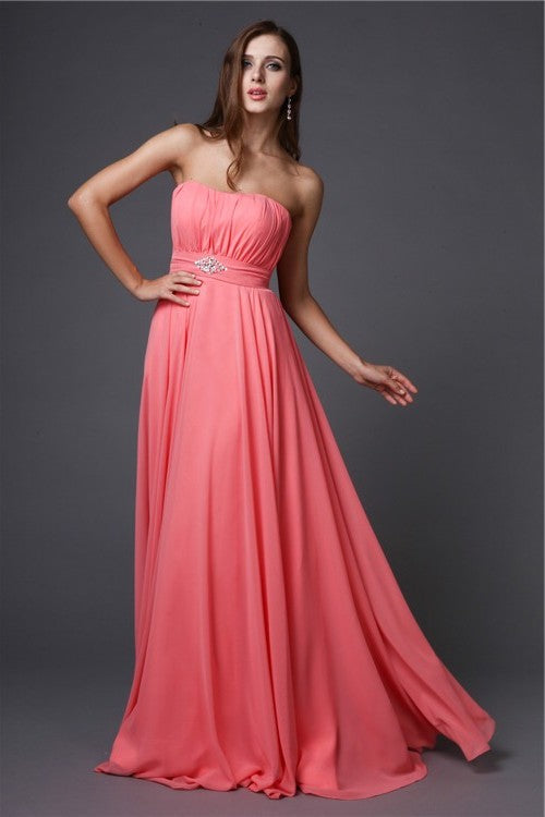 Strapless Sleeveless Beading A-Line/Princess Long Bridesmaid Dresses