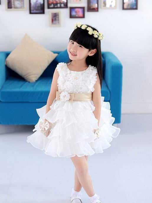 Scoop A-line/Princess Hand-made Organza Sleeveless Short Flower Flower Girl Dresses