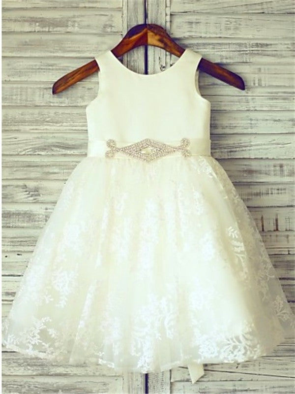 Scoop Sash/Ribbon/Belt Lace Sleeveless A-line/Princess Knee-Length Flower Girl Dresses