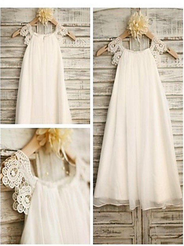 Lace Chiffon Scoop Sleeveless Tea-Length A-line/Princess Flower Girl Dresses