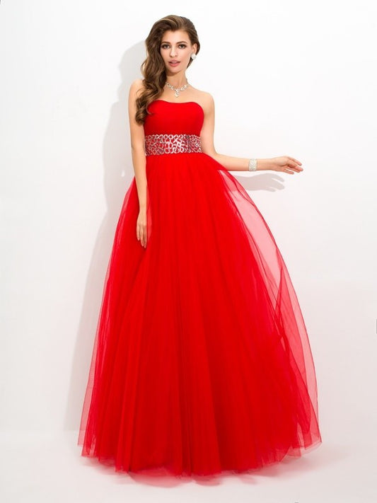 Sleeveless Gown Strapless Ball Long Beading Net Quinceanera Dresses