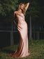 Charmeuse Sweep/Brush Straps Ruched Spaghetti Sheath/Column Sleeveless Train Bridesmaid Dresses