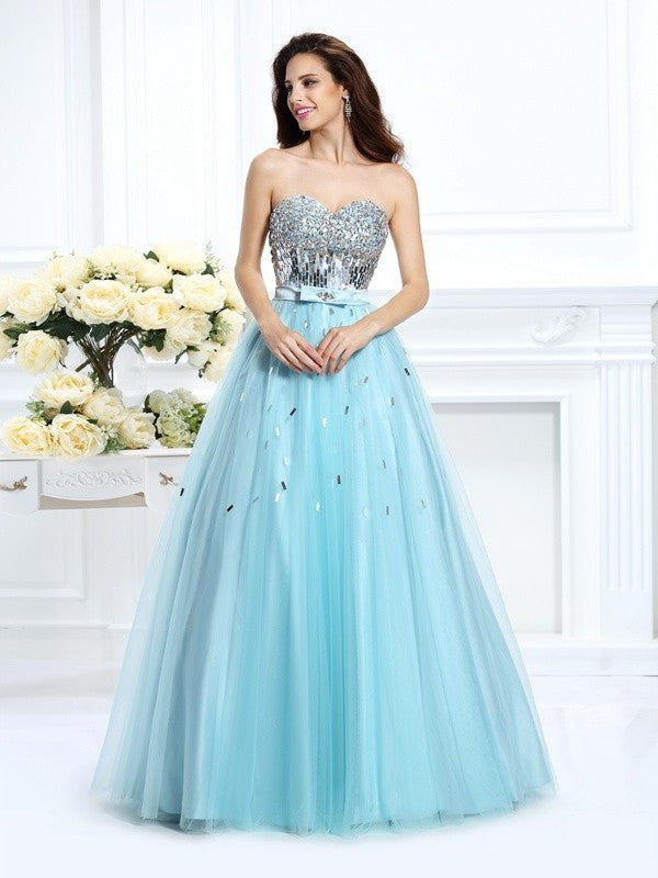 Sleeveless Sweetheart Beading Ball Long Paillette Gown Satin Quinceanera Dresses