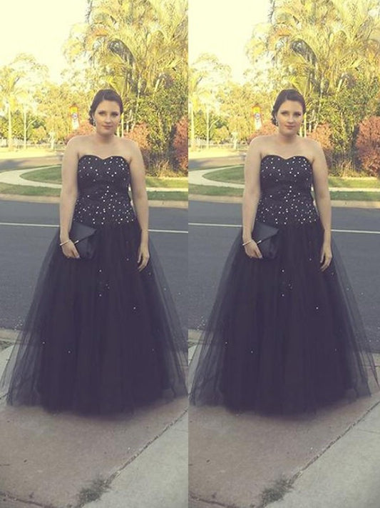 Beading Floor-Length Gown Sleeveless Tulle Ball Sweetheart Plus Size Dresses