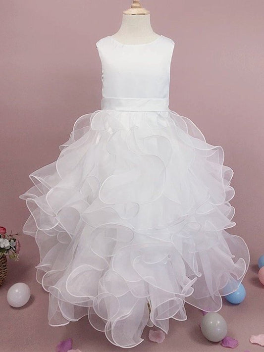 Tea-Length Organza Ruffles Scoop A-Line/Princess Sleeveless Flower Girl Dresses