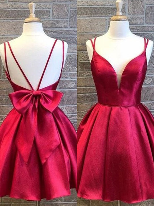 Sleeveless Satin Straps Bowknot Spaghetti A-Line/Princess Short/Mini Homecoming Dresses