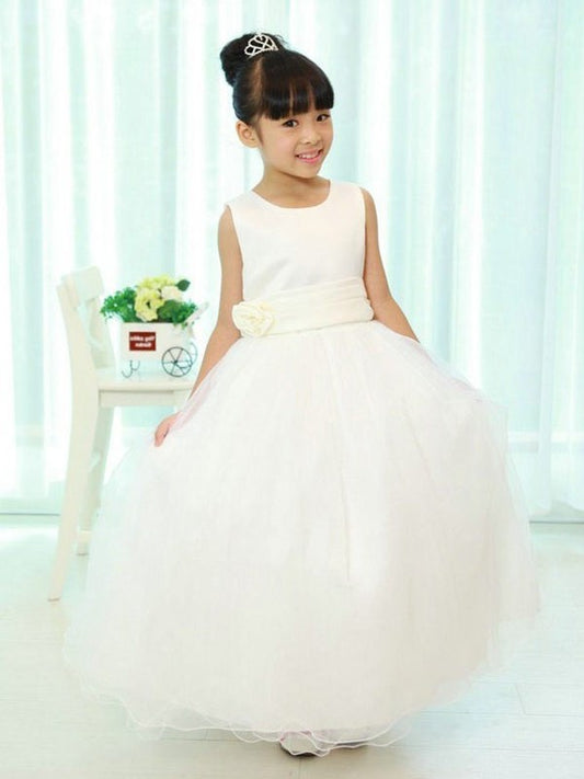 Scoop A-line/Princess Long Organza Sash/Ribbon/Belt Sleeveless Flower Girl Dresses