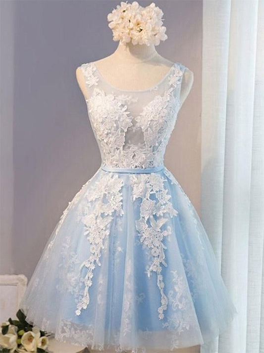 Sleeveless Tulle Scoop A-Line/Princess Applique Short/Mini Homecoming Dresses