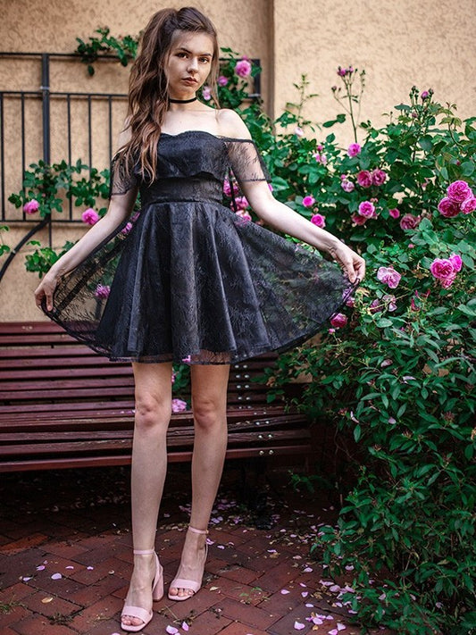 Off-the-Shoulder Sleeveless Short/Mini A-Line/Princess Chiffon Homecoming Dresses