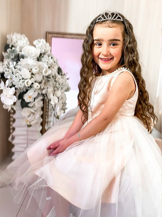 A-Line/Princess Scoop Bowknot Knee-Length Tulle Sleeveless Flower Girl Dresses