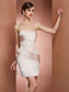 Short Sleeveless Hand-Made Strapless Flower Sheath/Column Satin Homecoming Dresses