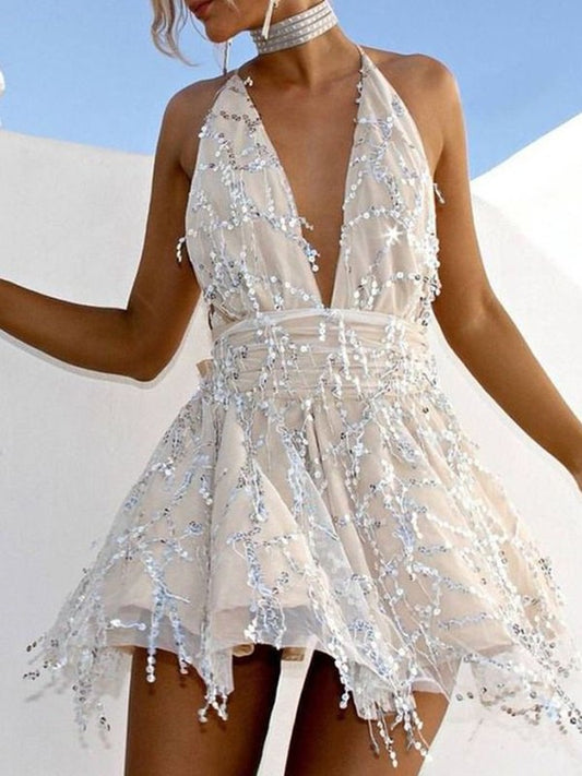 Beading Sleeveless A-Line/Princess Halter Short/Mini Homecoming Dress