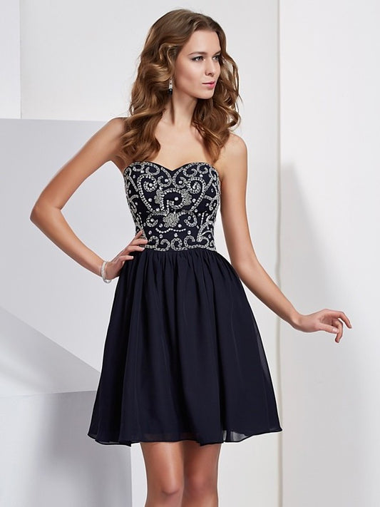 Sweetheart A-Line/Princess Chiffon Sleeveless Beading Short Homecoming Dresses