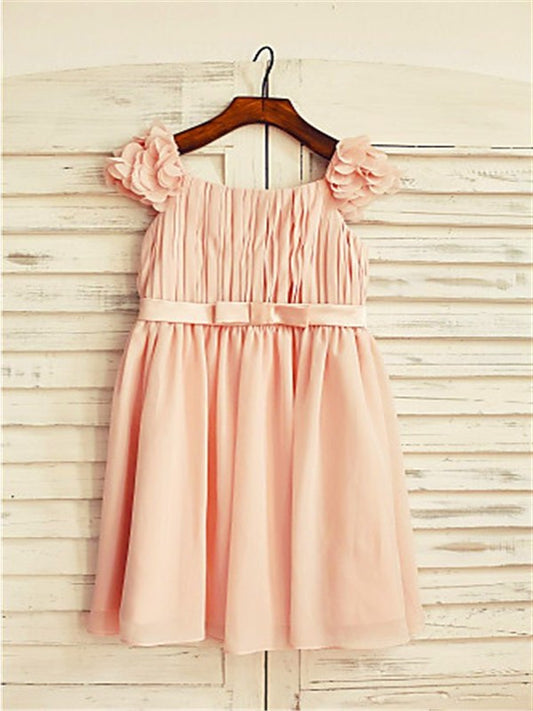 Sleeveless A-line/Princess Chiffon Straps Tea-Length Layers Flower Girl Dresses