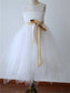 A-line/Princess Tulle Tea-Length Sleeveless Scoop Sash/Ribbon/Belt Flower Girl Dresses