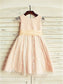 Sash/Ribbon/Belt Tea-Length A-line/Princess Lace Scoop Short Sleeves Flower Girl Dresses