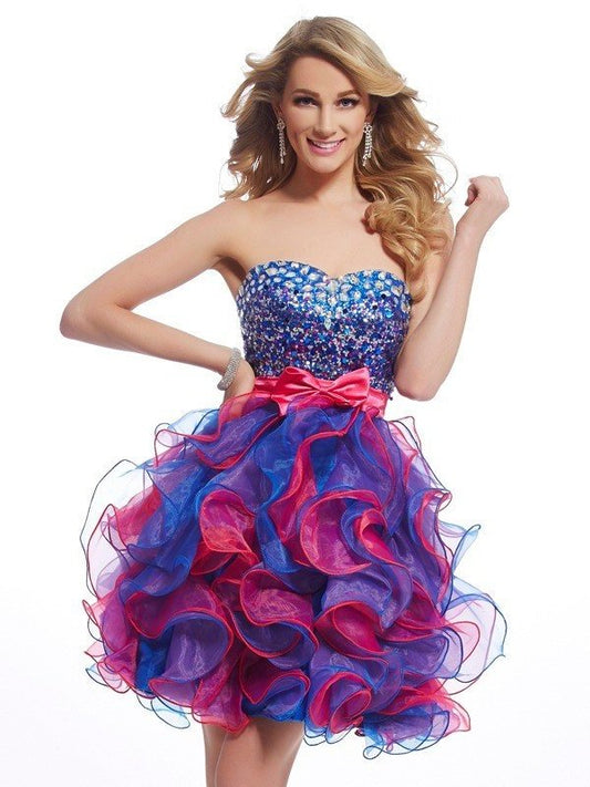 Sequin Sleeveless A-Line/Princess Short Sweetheart Organza Homecoming Dresses