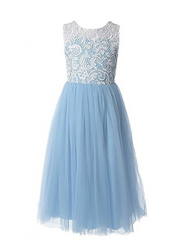 A-Line/Princess Ankle-Length Tulle Jewel Lace Sleeveless Flower Girl Dresses