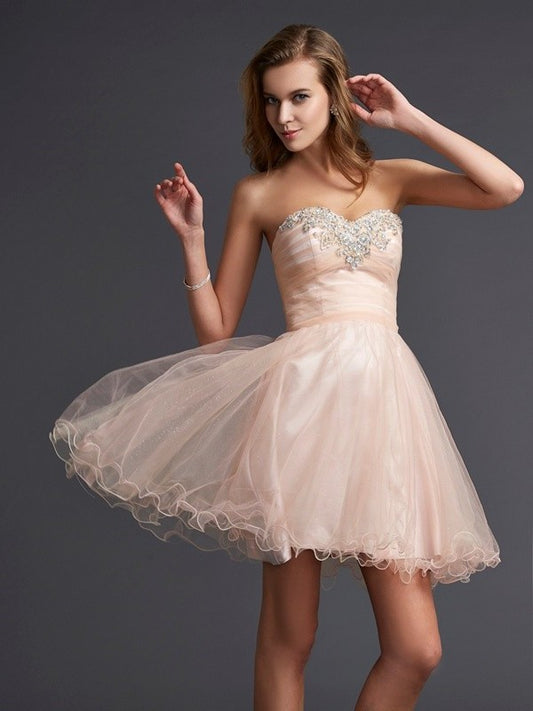 like Sweetheart Sleeveless A-Line/Princess Silk Short Satin Homecoming Dresses