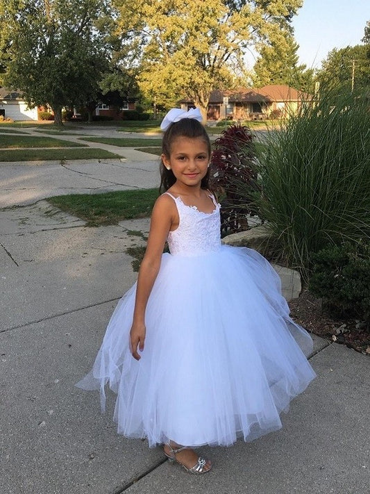 Tulle Jewel Gown Sleeveless Ball Lace Floor-Length Flower Girl Dresses