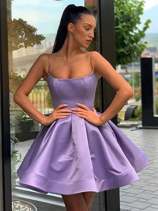 Sleeveless Ruffles Satin A-Line/Princess Square Short/Mini Homecoming Dresses