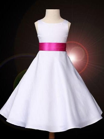 Scoop Satin A-line/Princess Long Bowknot Sleeveless Flower Girl Dresses