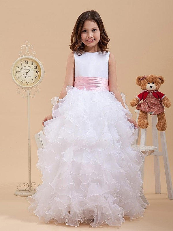 Sleeveless Scoop Bowknot Organza A-line/Princess Long Flower Girl Dresses