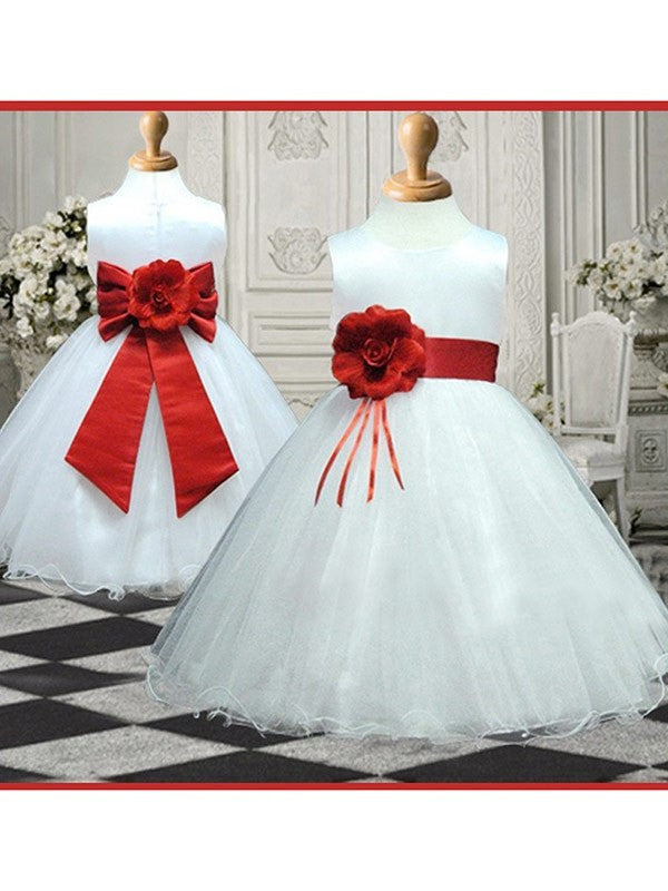 Long A-line/Princess Organza Flower Hand-made Scoop Sleeveless Flower Girl Dresses