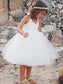 A-Line/Princess Tea-Length Tulle Halter Ruffles Sleeveless Flower Girl Dresses