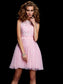 Scoop A-Line/Princess Woven Short Beading Elastic Satin Homecoming Dresses