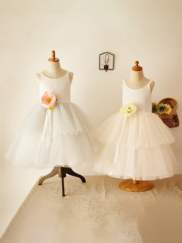 A-Line/Princess Knee-Length Tulle Layers Sleeveless Scoop Flower Girl Dresses