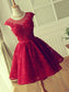 Lace Short Jewel A-Line Applique With Cut Red Homecoming Dresses