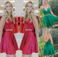 V-neck Sleeveless Short/Mini Satin Two A-Line/Princess Ruffles Piece Homecoming Dresses