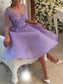 Cut Applique V-neck With Organza Short A-Line Lilac Homecoming Dresses