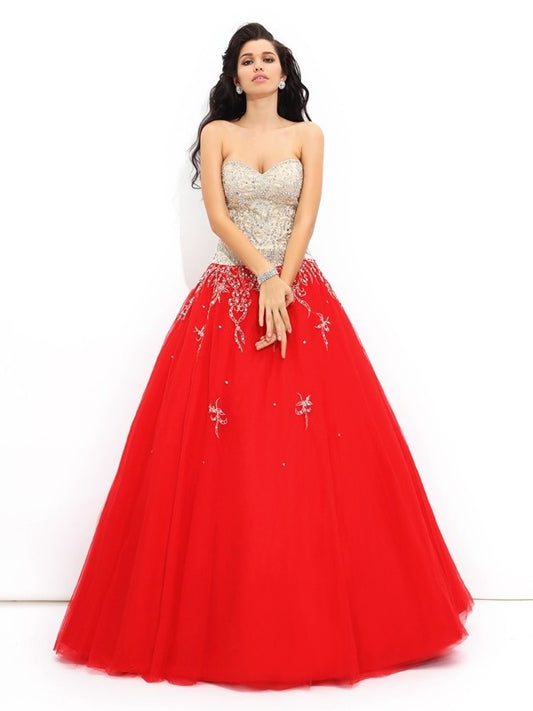 Sweetheart Long Gown Ball Beading Sleeveless Satin Quinceanera Dresses