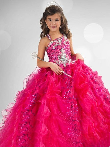 Gown Long Organza Straps Ball Sequin Sleeveless Flower Girl Dresses