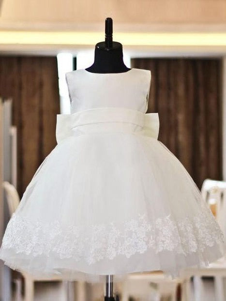 Long Lace Organza Scoop Sleeveless A-line/Princess Flower Girl Dresses