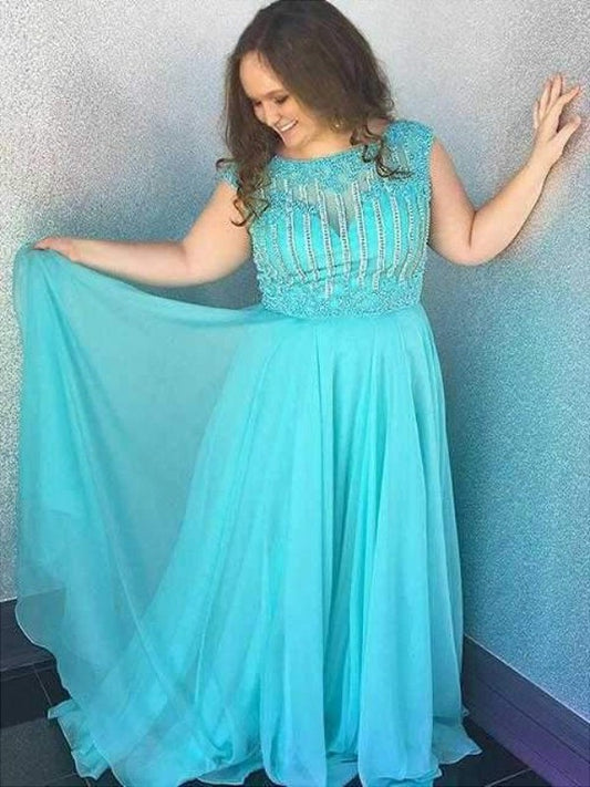 Beading A-Line/Princess Train Chiffon Bateau Sleeveless Sweep/Brush Plus Size Dresses