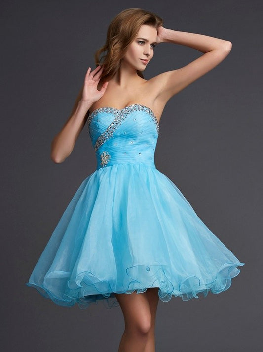 A-Line/Princess Beading Sleeveless Sweetheart Short Tulle Homecoming Dresses