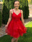 Ruffles A-Line/Princess Tulle Spaghetti Straps Sleeveless Short/Mini Homecoming Dresses