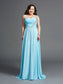 One-Shoulder A-Line/Princess Chiffon Sleeveless Rhinestone Long Plus Size Dresses