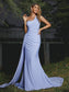 Sleeveless One-Shoulder Jersey Ruched Sheath/Column Sweep/Brush Train Bridesmaid Dresses