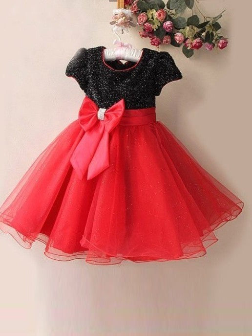 Short Long Sleeves Bowknot Scoop Organza A-line/Princess Flower Girl Dresses